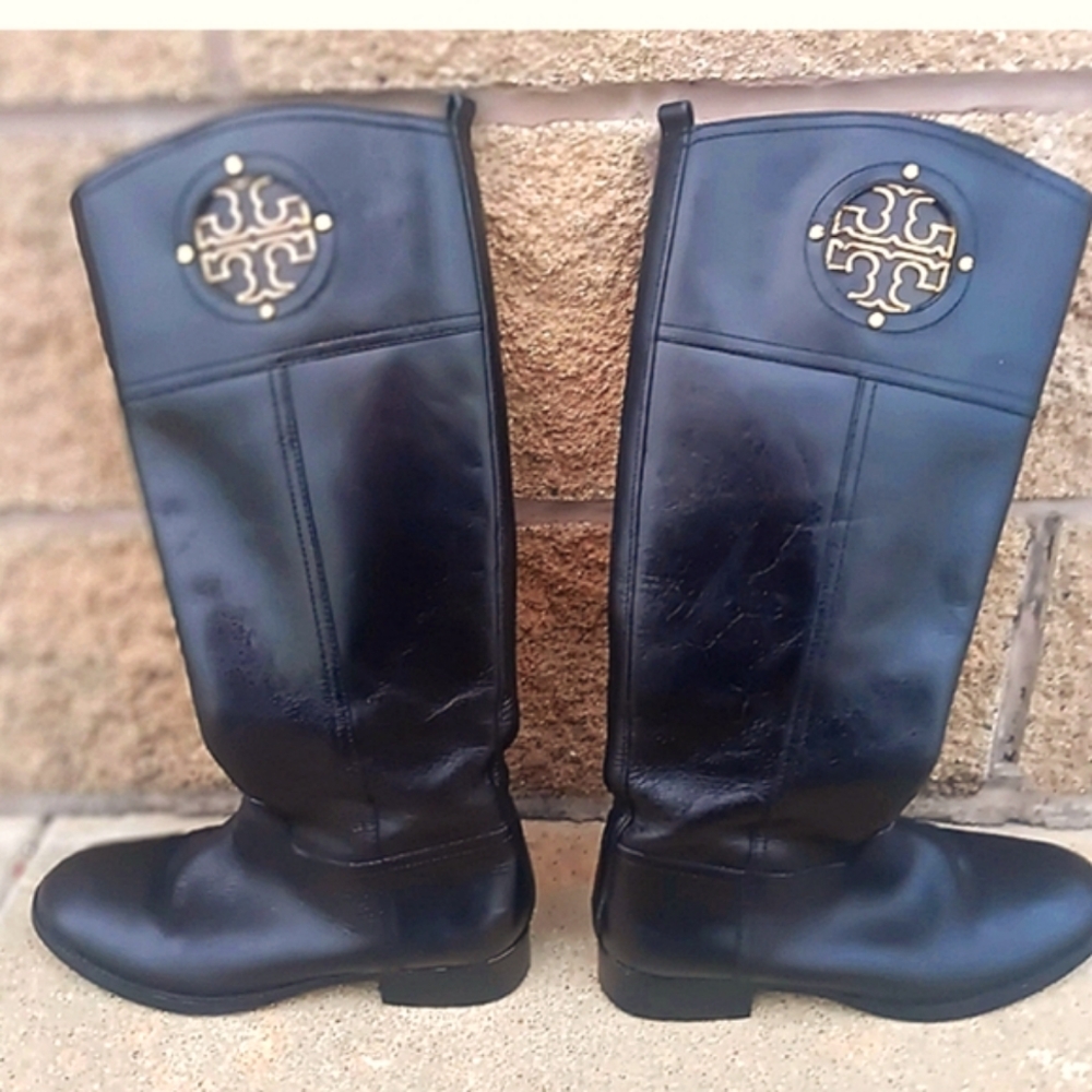 Tory Burch Black Leather Combat Boots